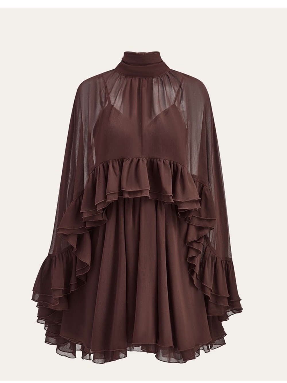 Commense Brown Ruffle Cape Dress - Picture 5 of 9